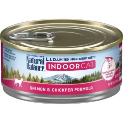 Natural Balance L.I.D. Limited Ingredient Diets Indoor Grain-Free Salmon & Chickpea Formula Wet Cat Food, 5.5-oz, case of 24