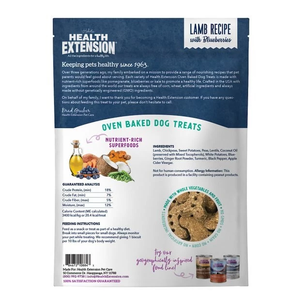 Health Extension Grain-Free Oven Baked Lamb Recipe with Blueberries Dog Treats - Image 2