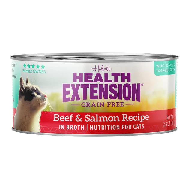 Health Extension Beef & Salmon Grain-Free Wet Cat Food, 2.8-oz can, case of 24