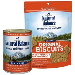 Natural Balance L.I.D. Limited Ingredient Diets Sweet Potato & Fish Formula Grain-Free Canned Dog Food, 13-oz, case of 12 + Natural Balance L.I.T. Limited Ingredient Grain-Free Treats Sweet Potato & Fish Formula Dog Treats, Regular, 14-oz bag