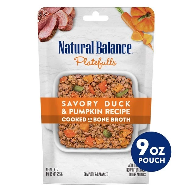 Natural Balance Platefulls Savory Duck & Pumpkin Recipe Wet Dog Food, 9-oz pouch, case of 6 - Image 2