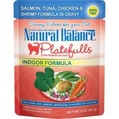 Natural Balance Platefulls Indoor Formula Salmon, Tuna, Chicken & Shrimp in Gravy Grain-Free Cat Food Pouches
