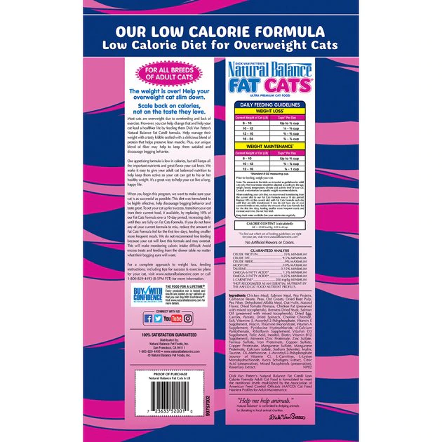 Natural Balance Fat Cats with Chicken Meal, Salmon Meal, Garbanzo Beans, Peas & Oatmeal Dry Cat Food - Image 2