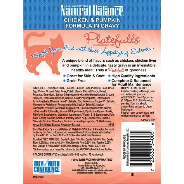 Natural Balance Platefulls Chicken & Pumpkin Formula in Gravy Grain-Free Cat Food Pouches - Image 2