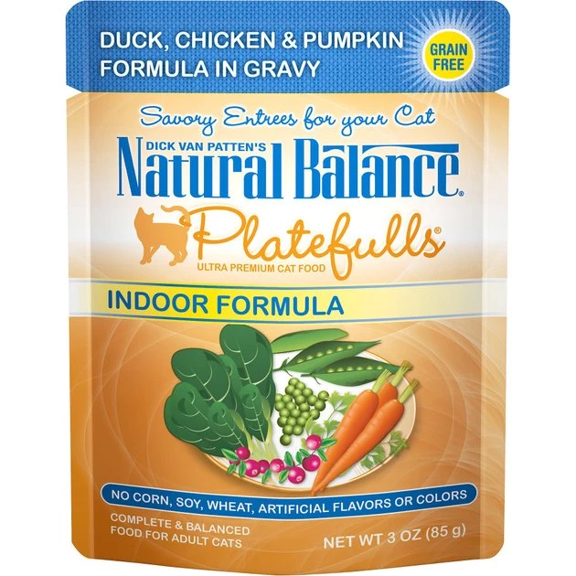 Natural Balance Platefulls Indoor Formula Duck, Chicken & Pumpkin Formula in Gravy Grain-Free Cat Food Pouches